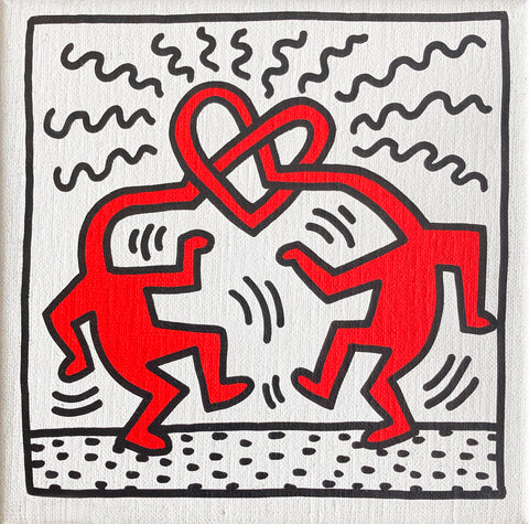 Keith Haring "Untitled" 1989. Mini, love heart screen print on canvas.