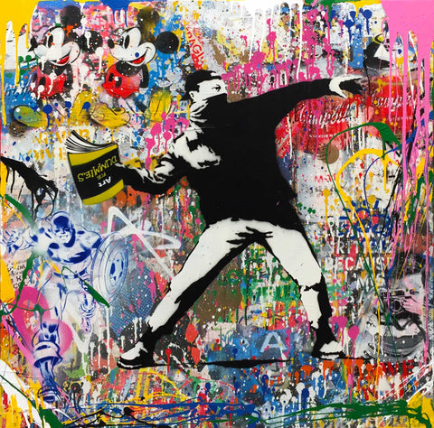 Mr Brainwash Banksy Love is in the air canvas signed