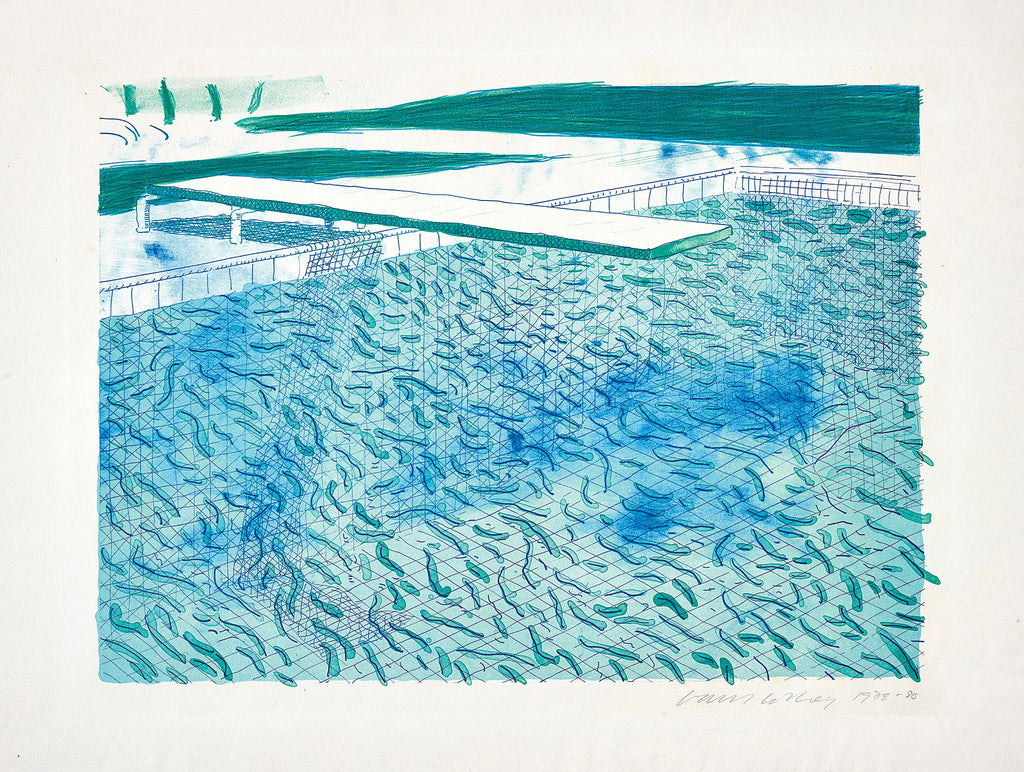 Lithograph of Water Made of Lines, a Green Wash, and a Light Blue Wash (Swimming Pool) Print